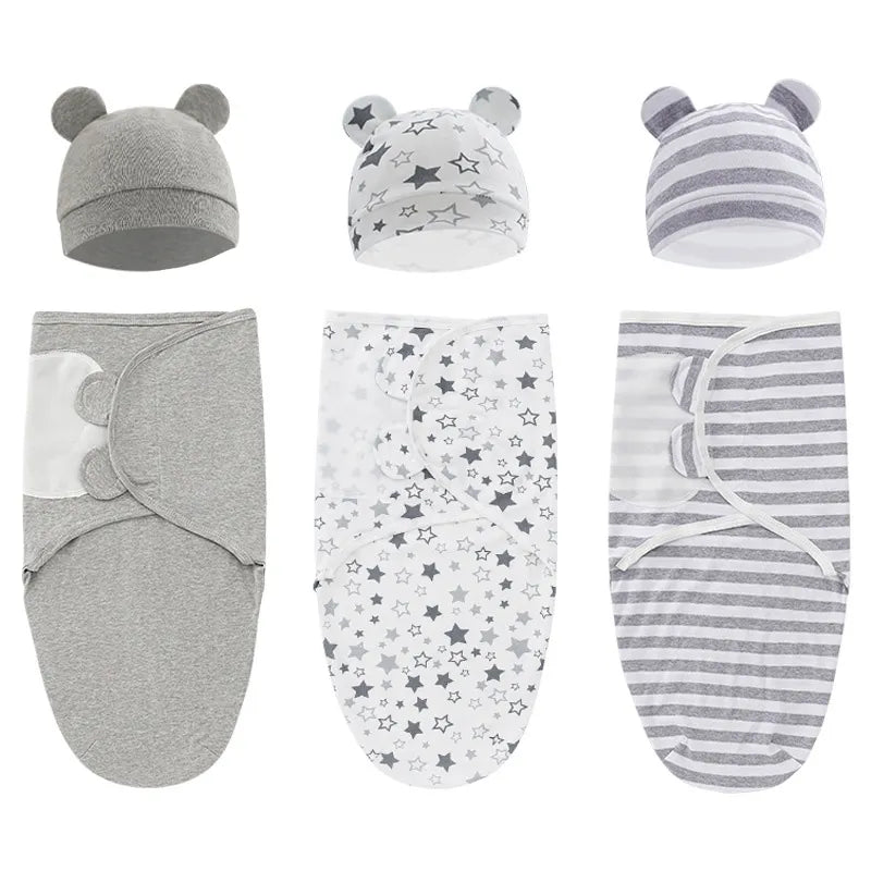 1/2PCS Cotton Newborn Sleepsack Baby Swaddle Blanket Wrap Hat Set Infant Adjustable New Born Sleeping Bag Muslin Blankets 0-6M