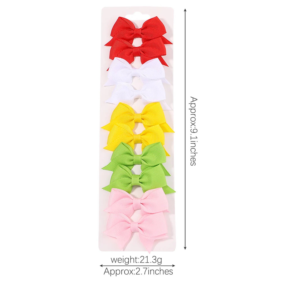 10Pcs/Set New Cute Solid Ribbon Bowknot Hair Clips for Baby Girls Handmade Bows Hairpin Barrettes Headwear Baby Hair Accessories