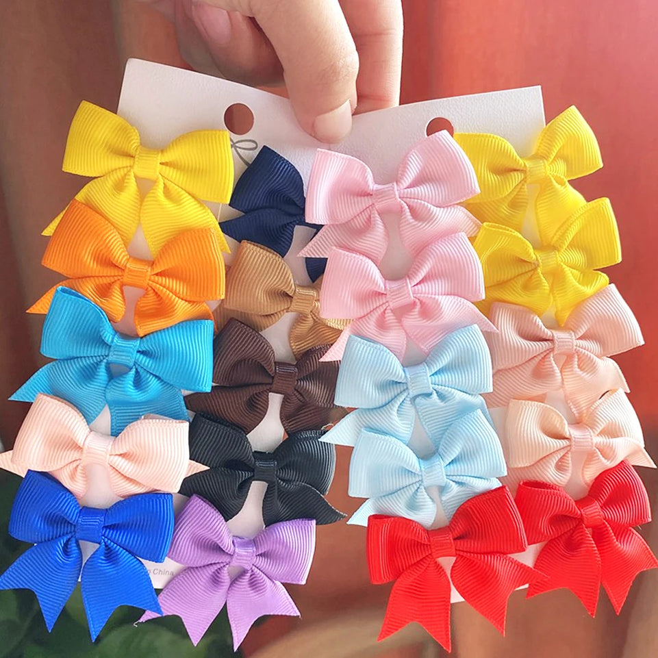 10Pcs/Set New Cute Solid Ribbon Bowknot Hair Clips for Baby Girls Handmade Bows Hairpin Barrettes Headwear Baby Hair Accessories