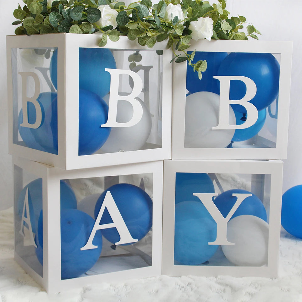 27/25cm Custom Transparent Letter Box A-Z Baby Shower Girl 1st Birthday Party Decoration Kids Wedding Birthday Balloon DIY Box