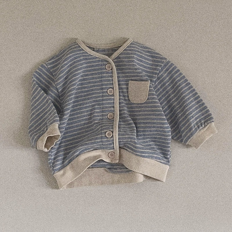 2023 New Baby Casual Striped Cardigan Cotton Children Long Sleeve Jacket For Boys Girls Coat Infant Spring Clothes