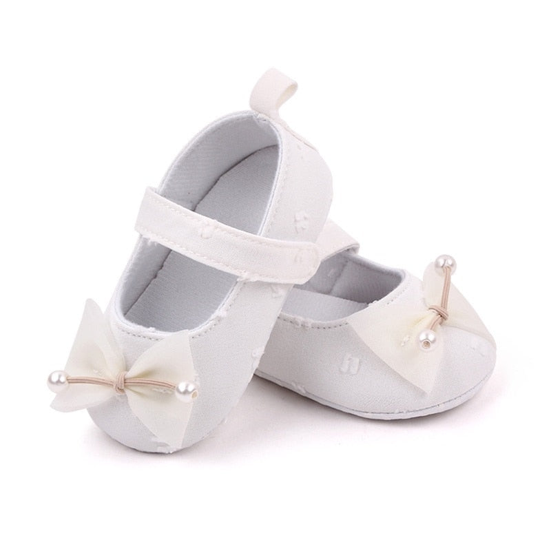 EWODOS Toddler Newborn Baby Girl Bowknot Pearls Flats Soft Sole Non-slip Princess Shoes Walking Shoes for Newborn Infant Toddler